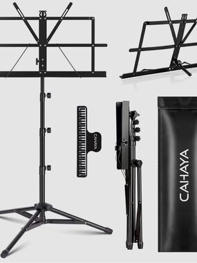Black Adjustable Music Stand - Portable Foldable Design